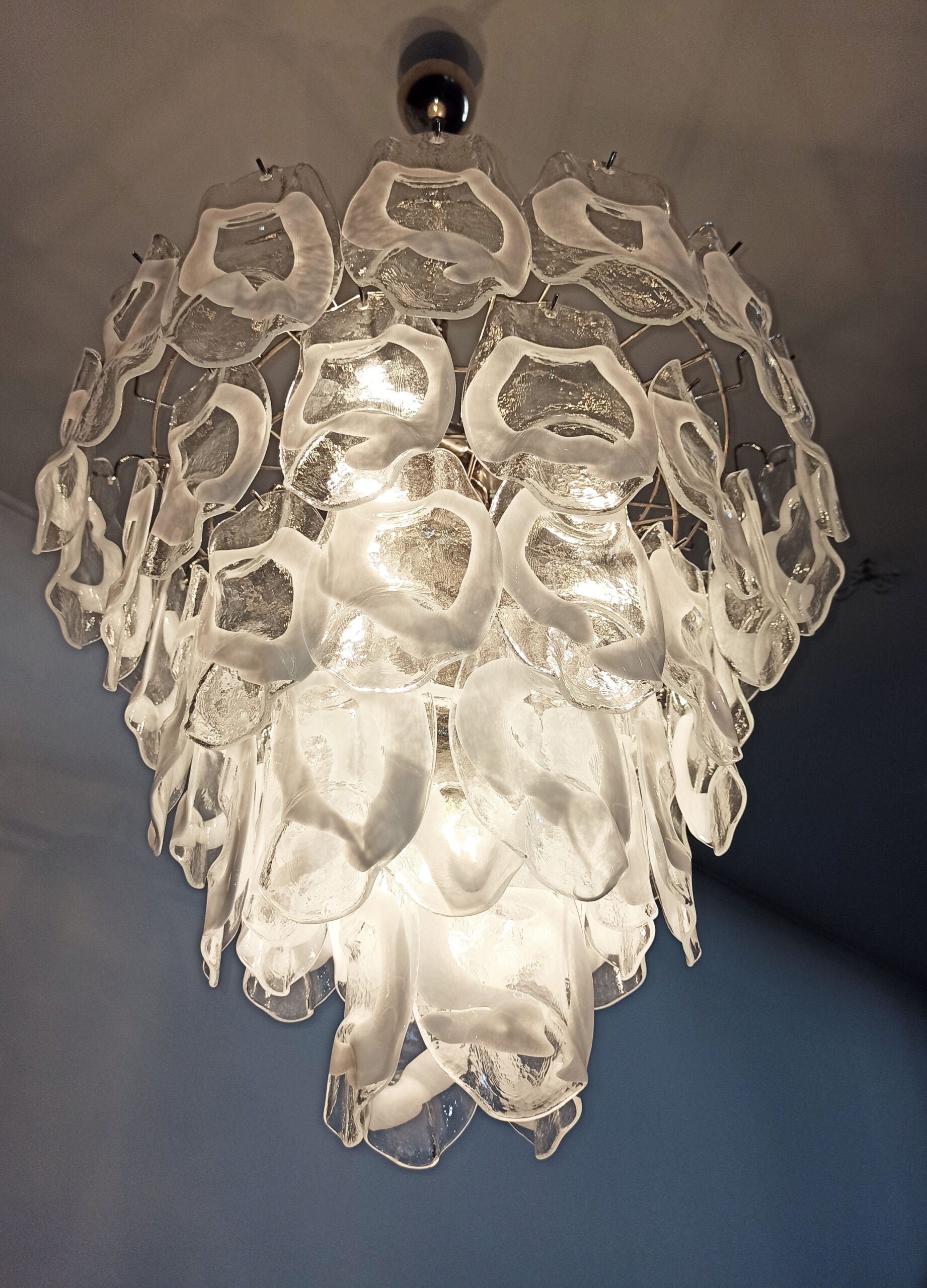 Murano Lysekrone | 57 Klare Hvite Crostoliglass