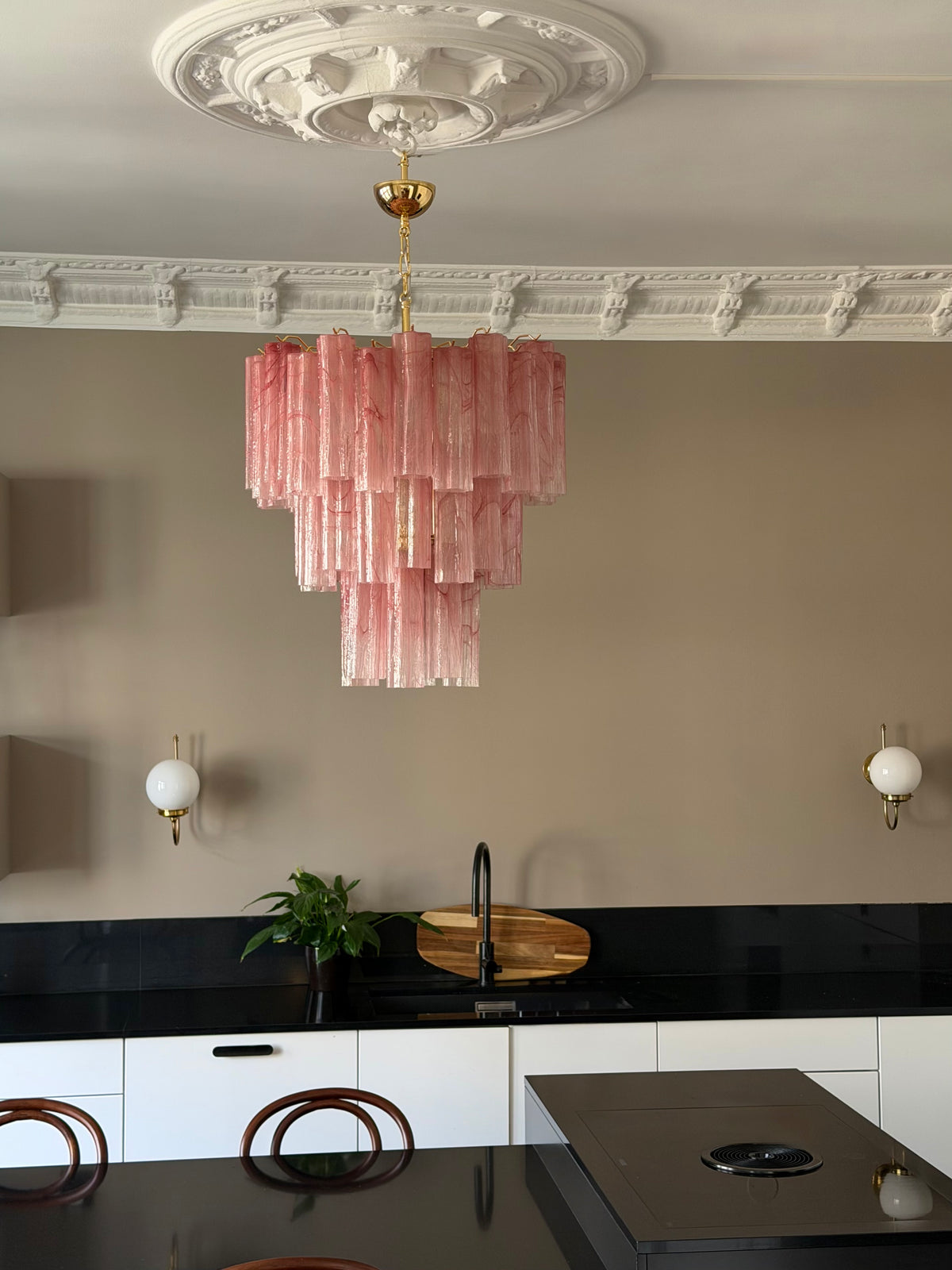 Murano Lysekrone | 48 Rosa Alabaster Glassrør