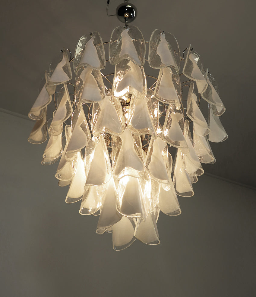 Murano Lysekrone – 50 Hvite Klare Rondiniglass – detalj 2 – Murano Classics
