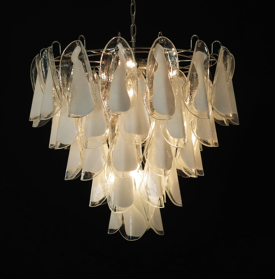 Murano Lysekrone – 50 Hvite Klare Rondiniglass – detalj 3 – Murano Classics