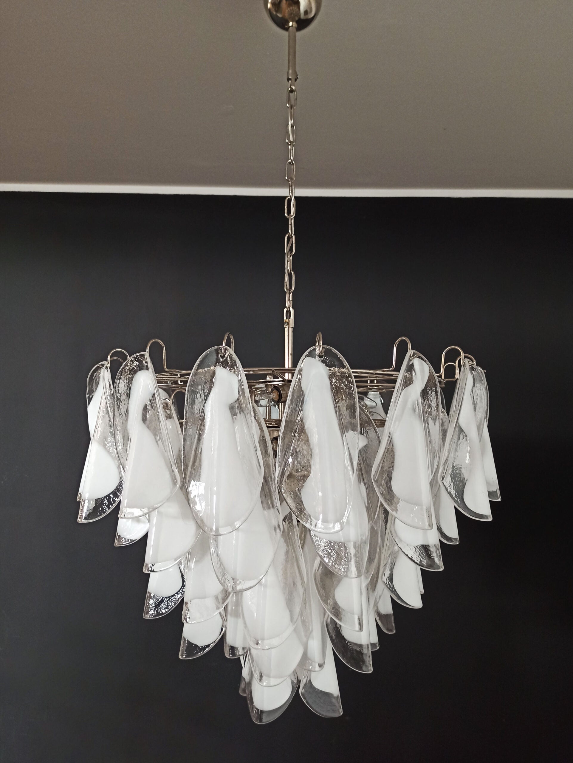 Murano Lysekrone | 57 Hvite Klare Rondiniglass