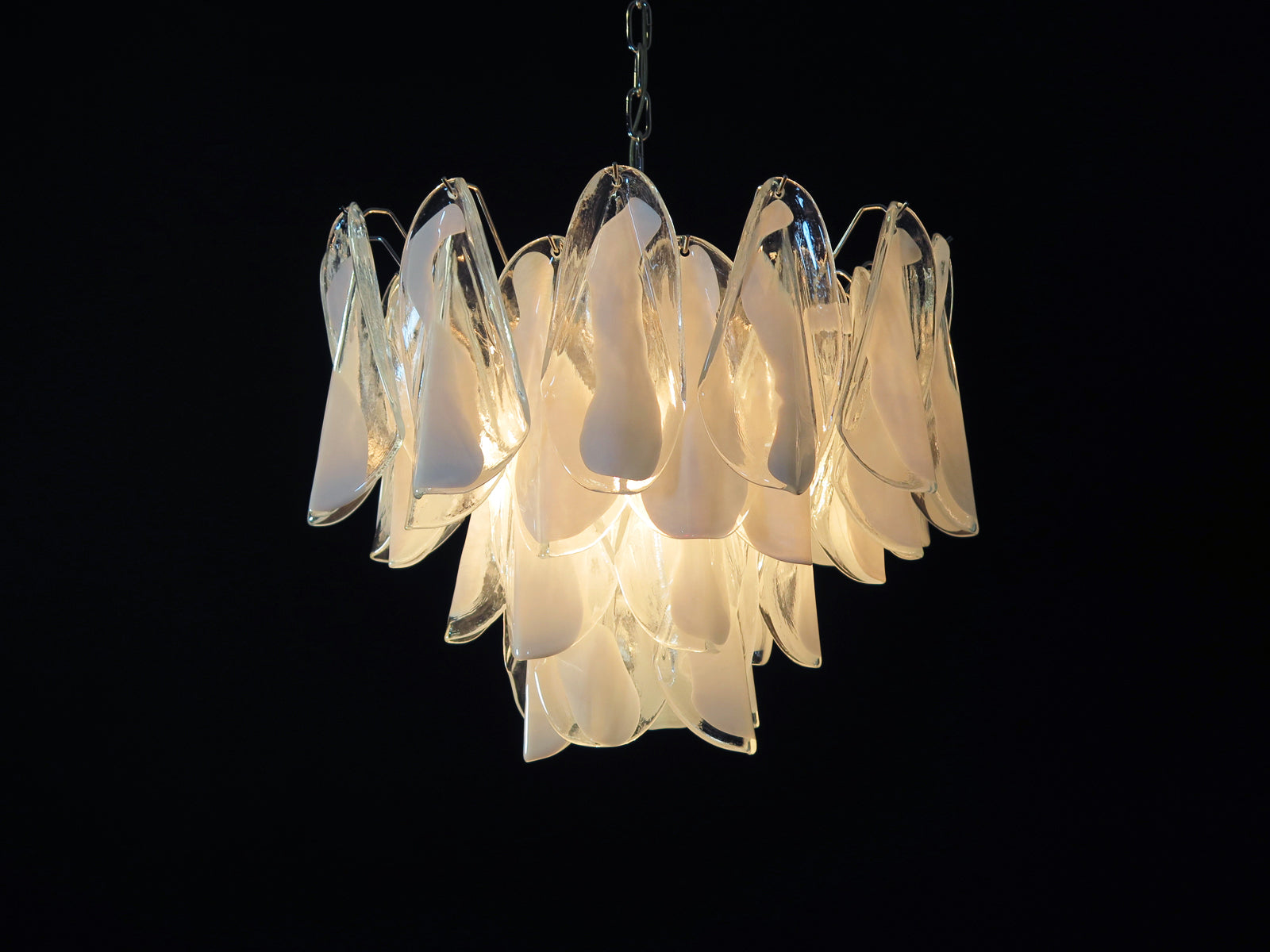 Murano Lysekrone – 36 Hvite Klare Rondiniglass – detalj 9 – Murano Classics