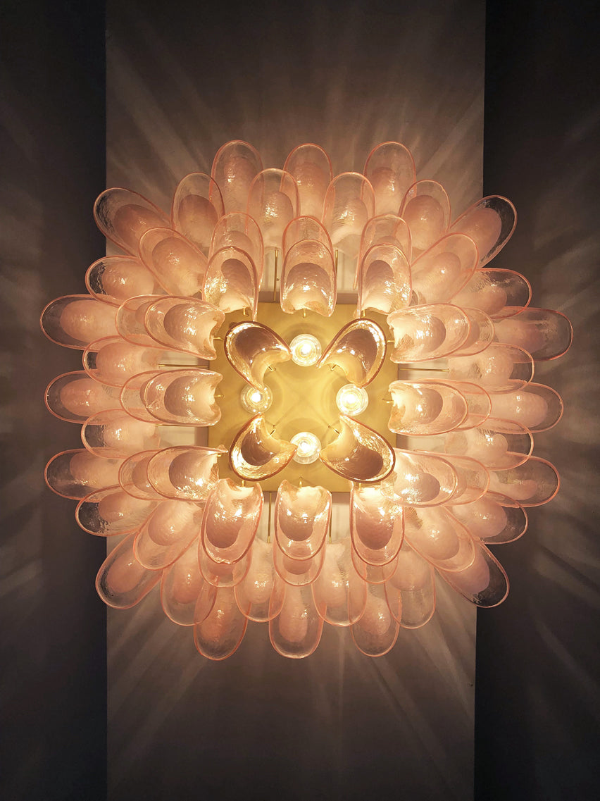 Murano Taklampe – 64 Rosa Konglebladglass – detalj 9 – Murano Classics