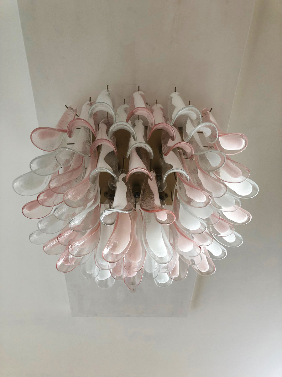 Murano Taklampe | 64 Klar, Rosa Konglebladglass
