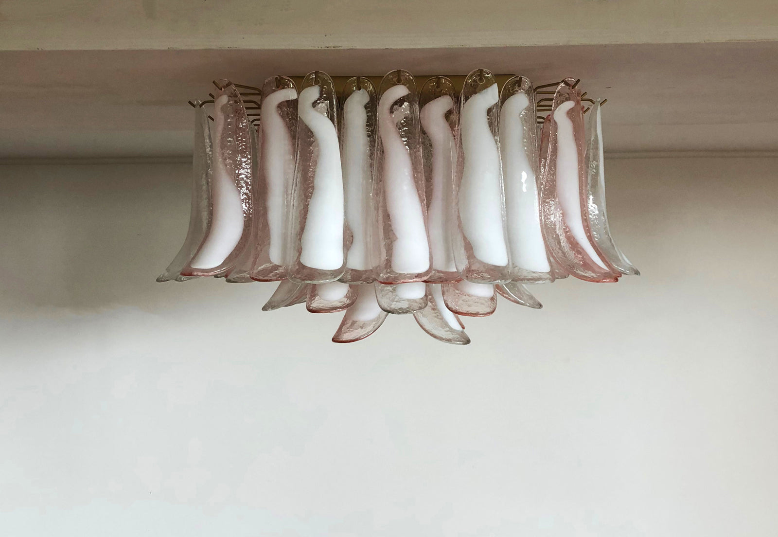 Murano Taklampe | 64 Klar, Rosa Konglebladglass