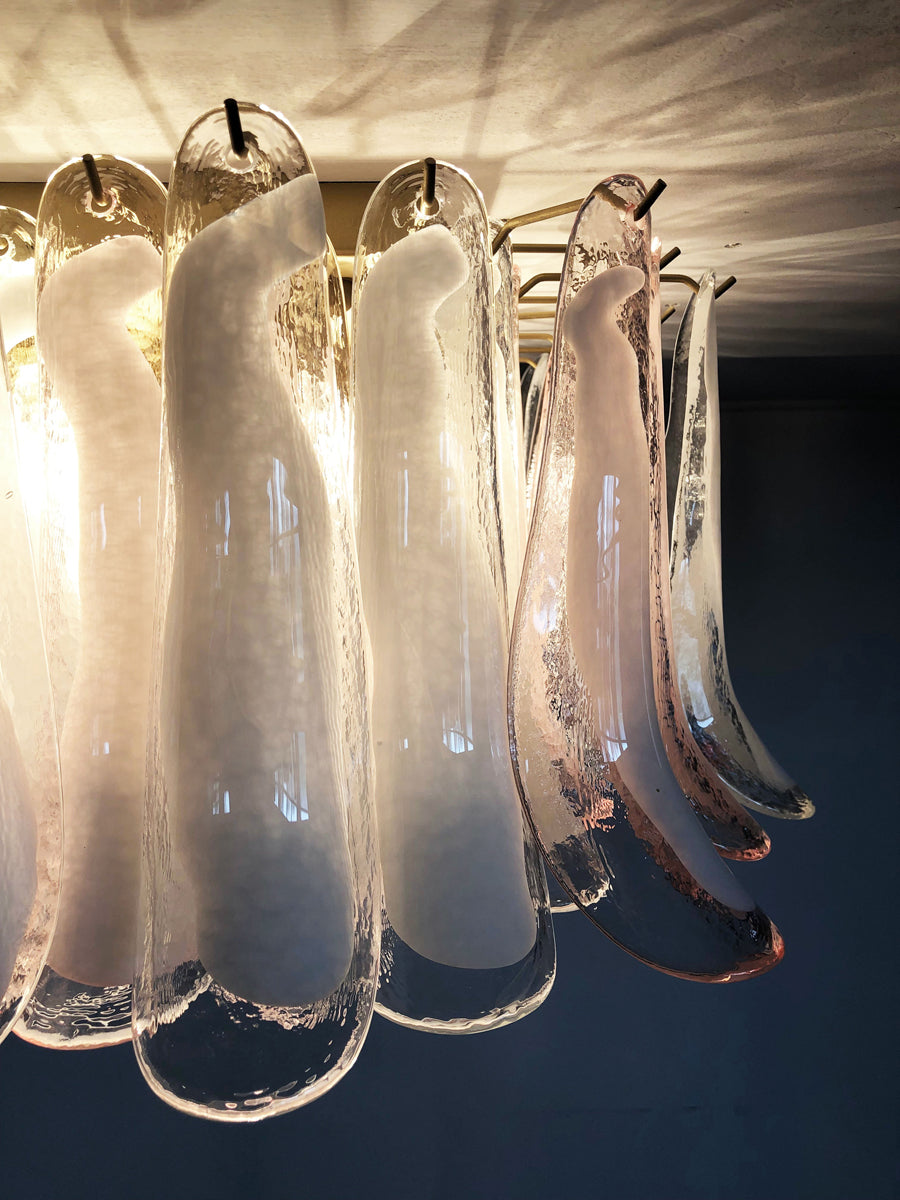 Murano Taklampe – 64 Klare og Rosa Konglebladglass – detalj 4 – Murano Classics