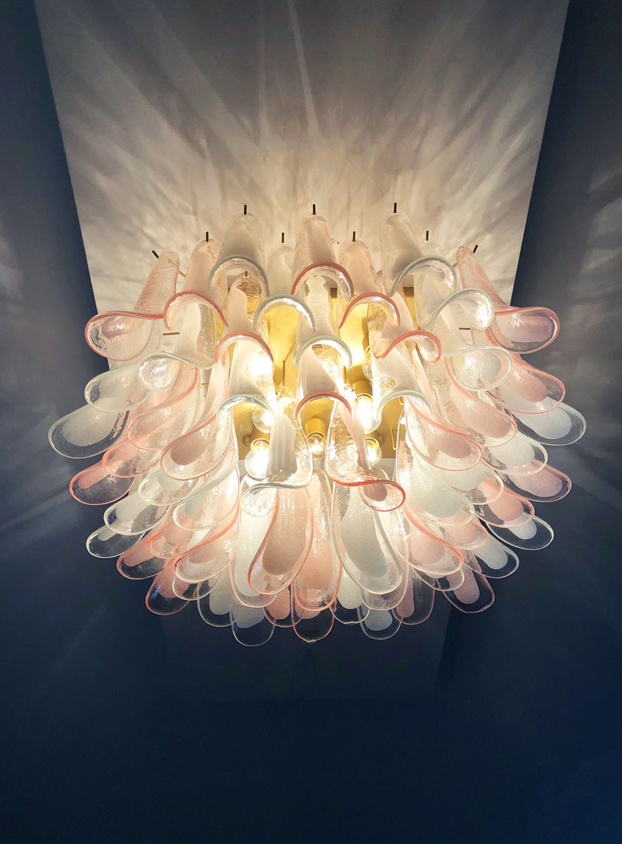 Murano Taklampe – 64 Klare og Rosa Konglebladglass – detalj 8 – Murano Classics