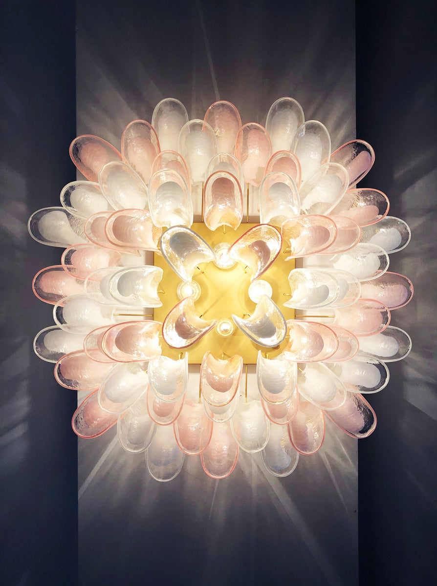 Murano Taklampe – 64 Klare og Rosa Konglebladglass – detalj 9 – Murano Classics