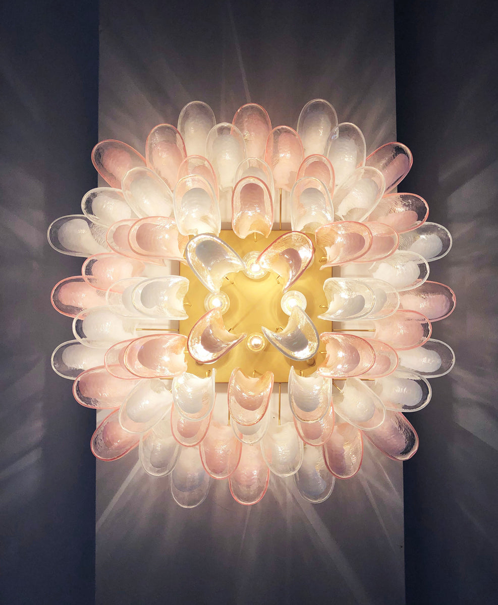 Murano Taklampe – 64 Klare og Rosa Konglebladglass – detalj 10 – Murano Classics