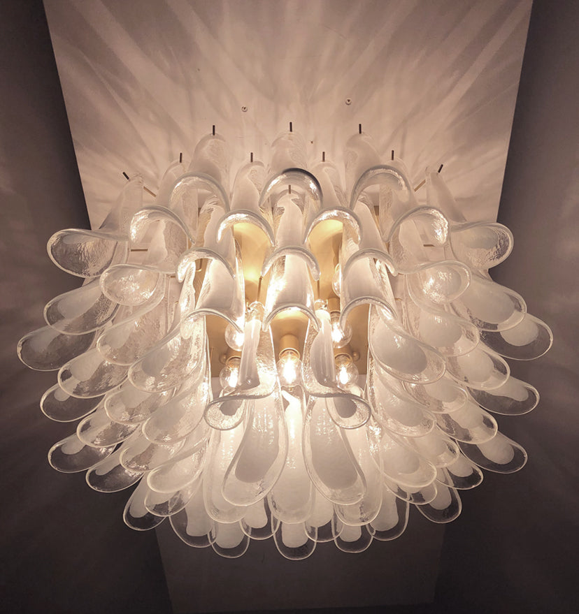 Murano Taklampe – 64 Hvite Konglebladglass – detalj 10 – Murano Classics