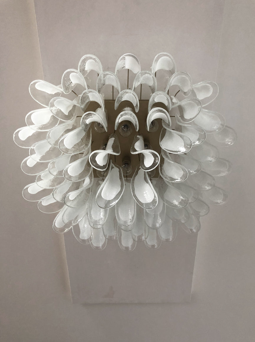 Murano Taklampe – 64 Hvite Konglebladglass – detalj 8 – Murano Classics