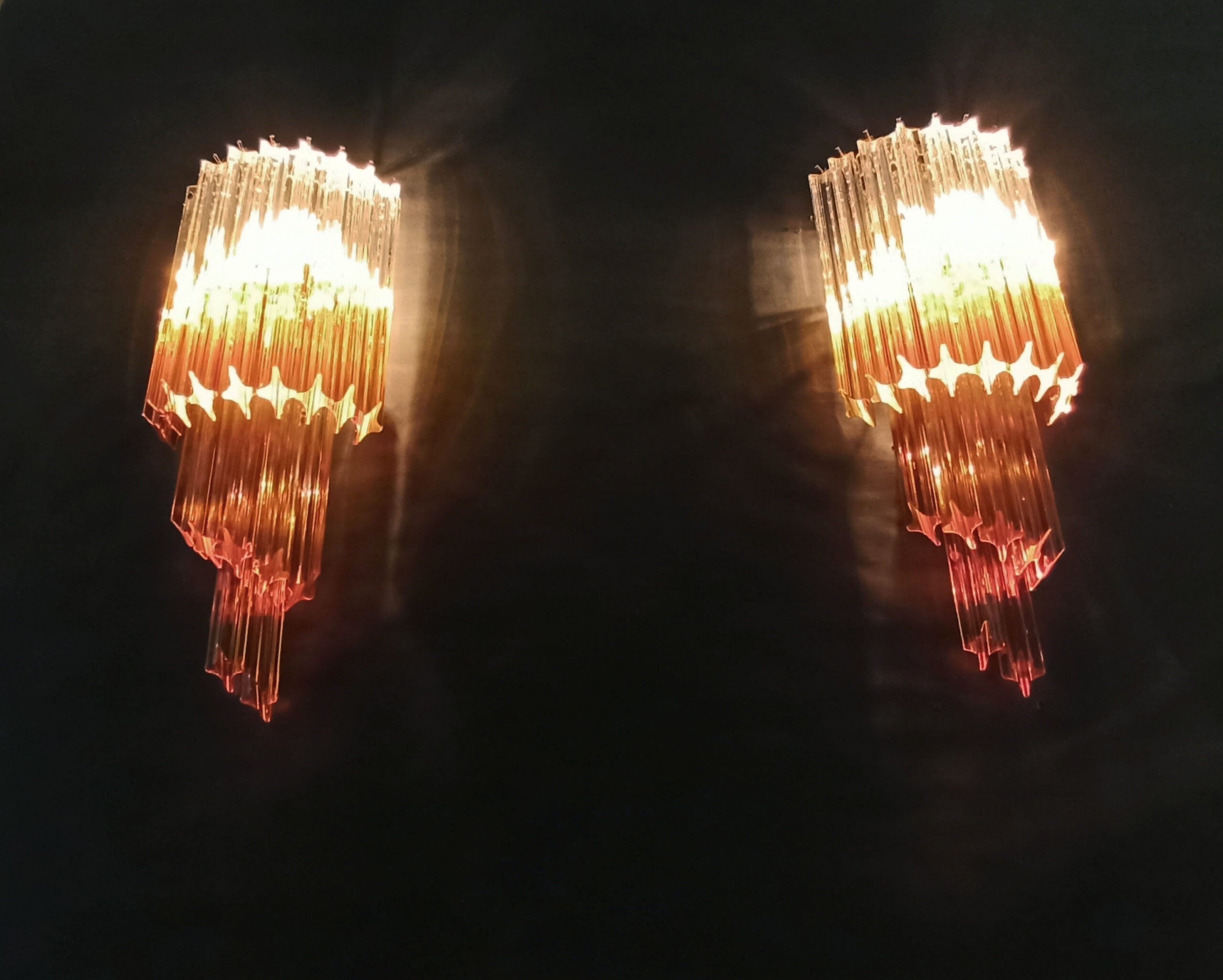 Murano Vegglampe | 32 Klare Karamell Prismeglass | 2 stk