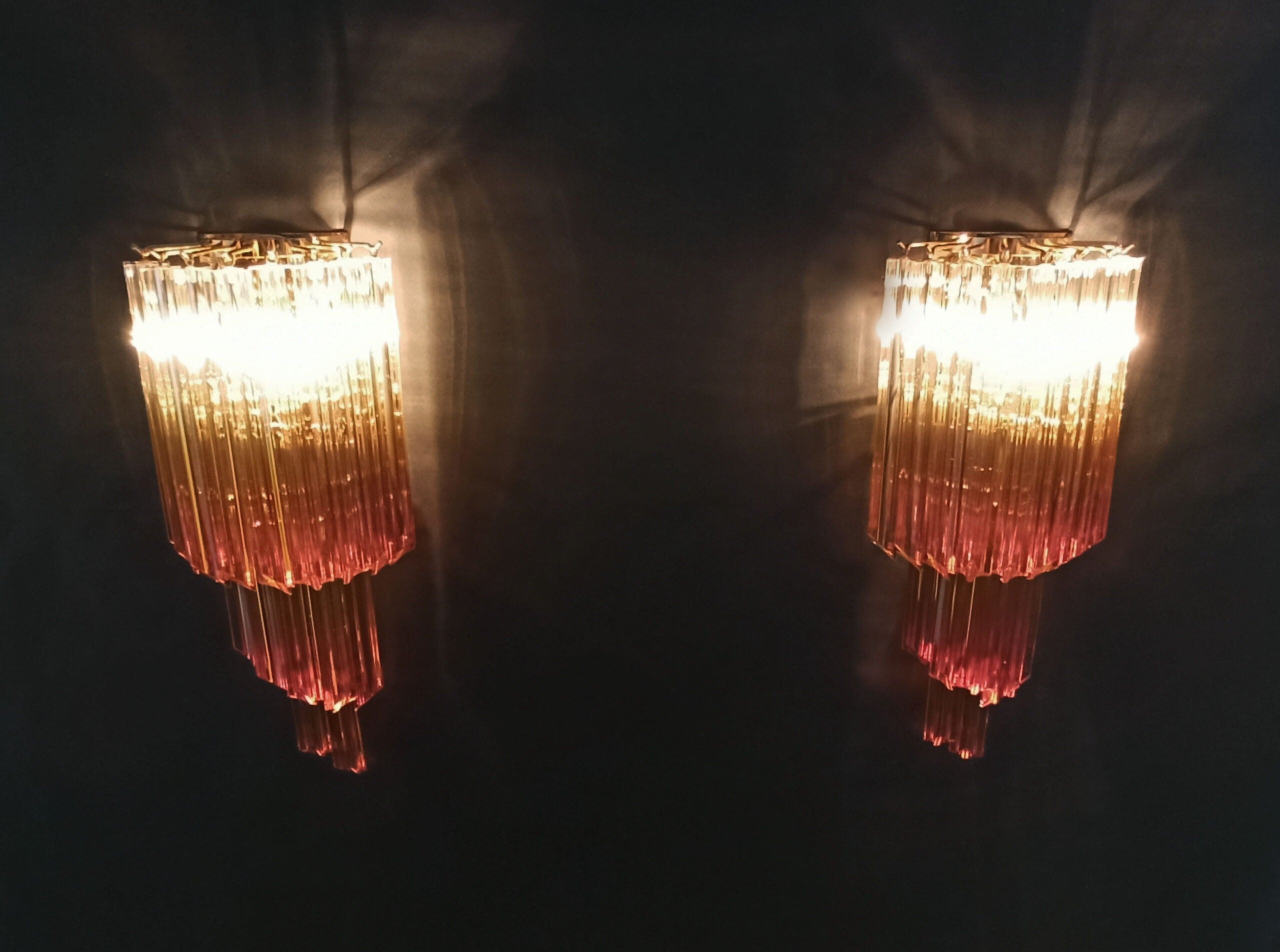 Murano Vegglampe | 32 Klare Karamell Prismeglass | 2 stk