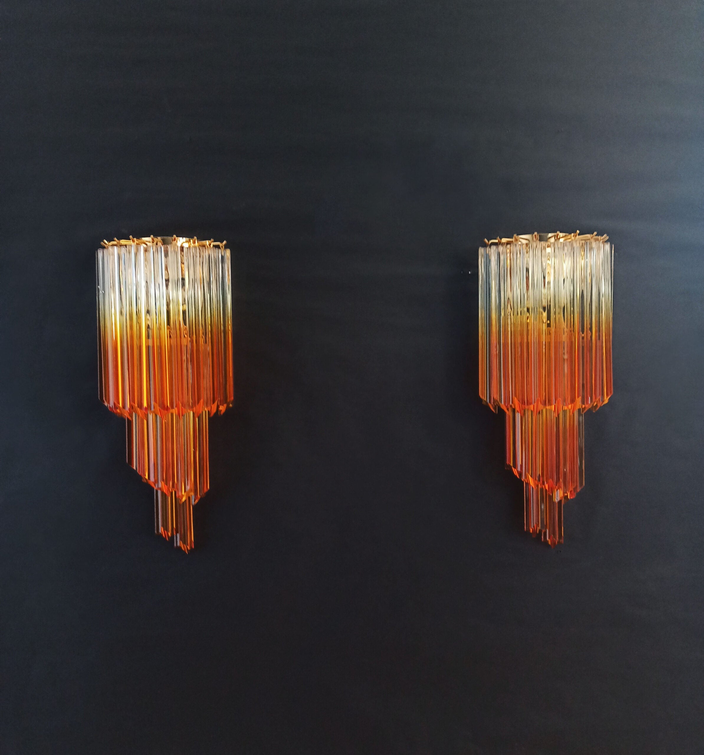 Murano Vegglampe | 32 Klare Karamell Prismeglass | 2 stk
