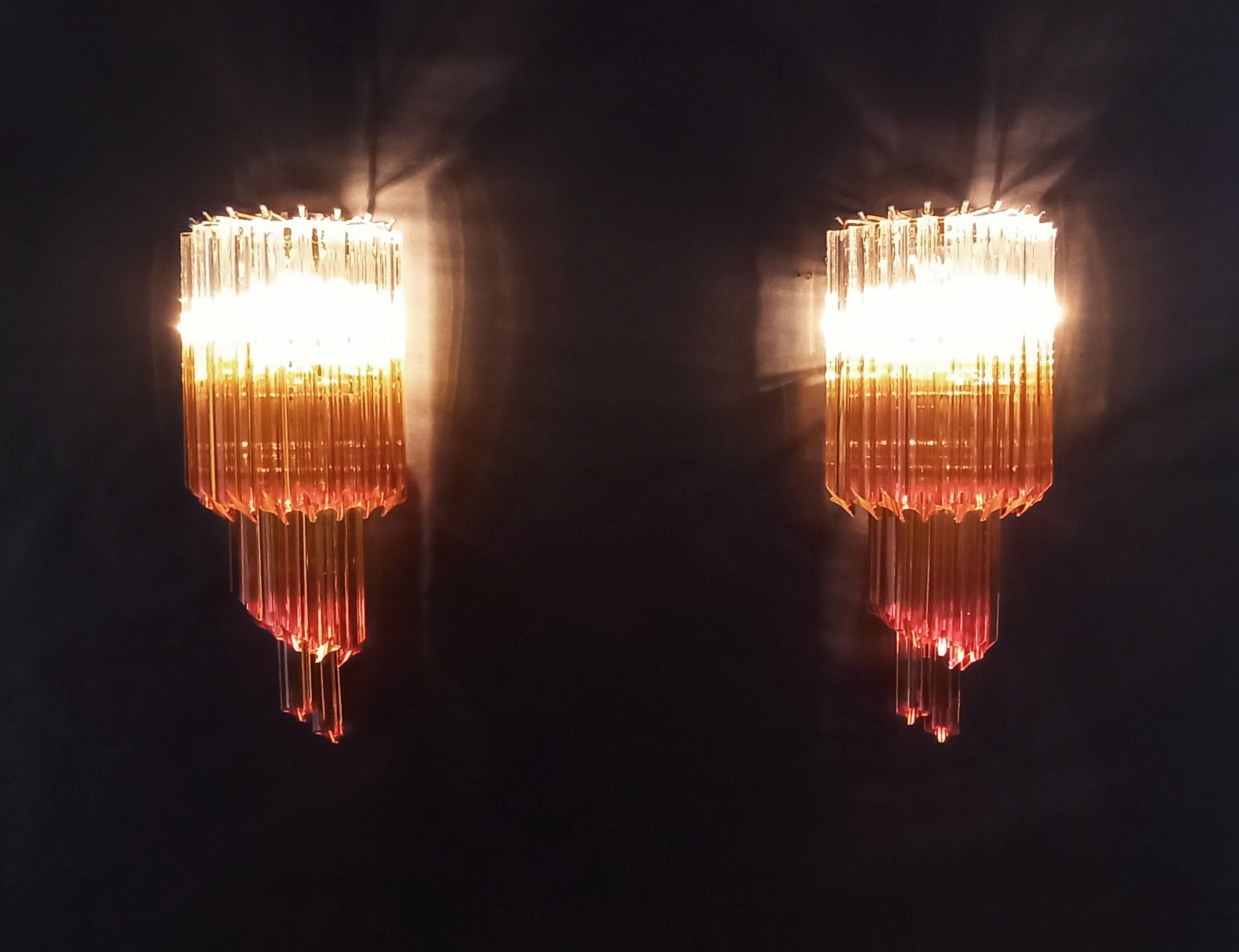 Murano Vegglampe | 32 Klare Karamell Prismeglass | 2 stk
