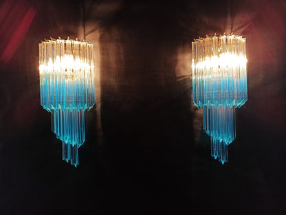 Murano Vegglampe | 32 Klare Blå Prismeglass | 2 stk