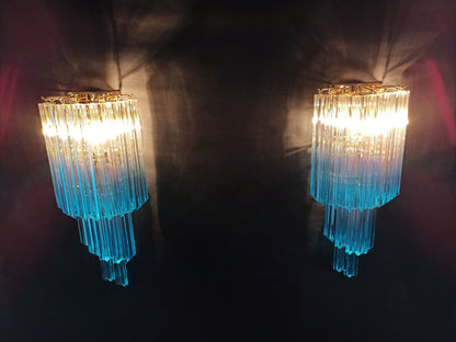 Murano Vegglampe | 32 Klare Blå Prismeglass | 2 stk