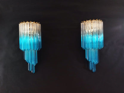 Murano Vegglampe | 32 Klare Blå Prismeglass | 1 par