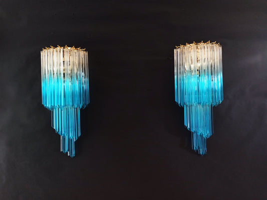 Murano Vegglampe | 32 Klare Blå Prismeglass | 1 par