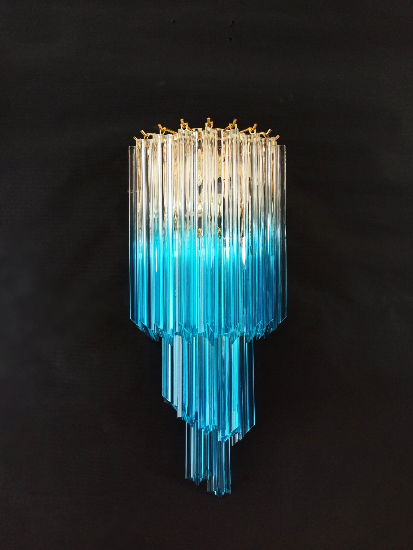 Murano Vegglampe | 32 Klare Blå Prismeglass | 2 stk