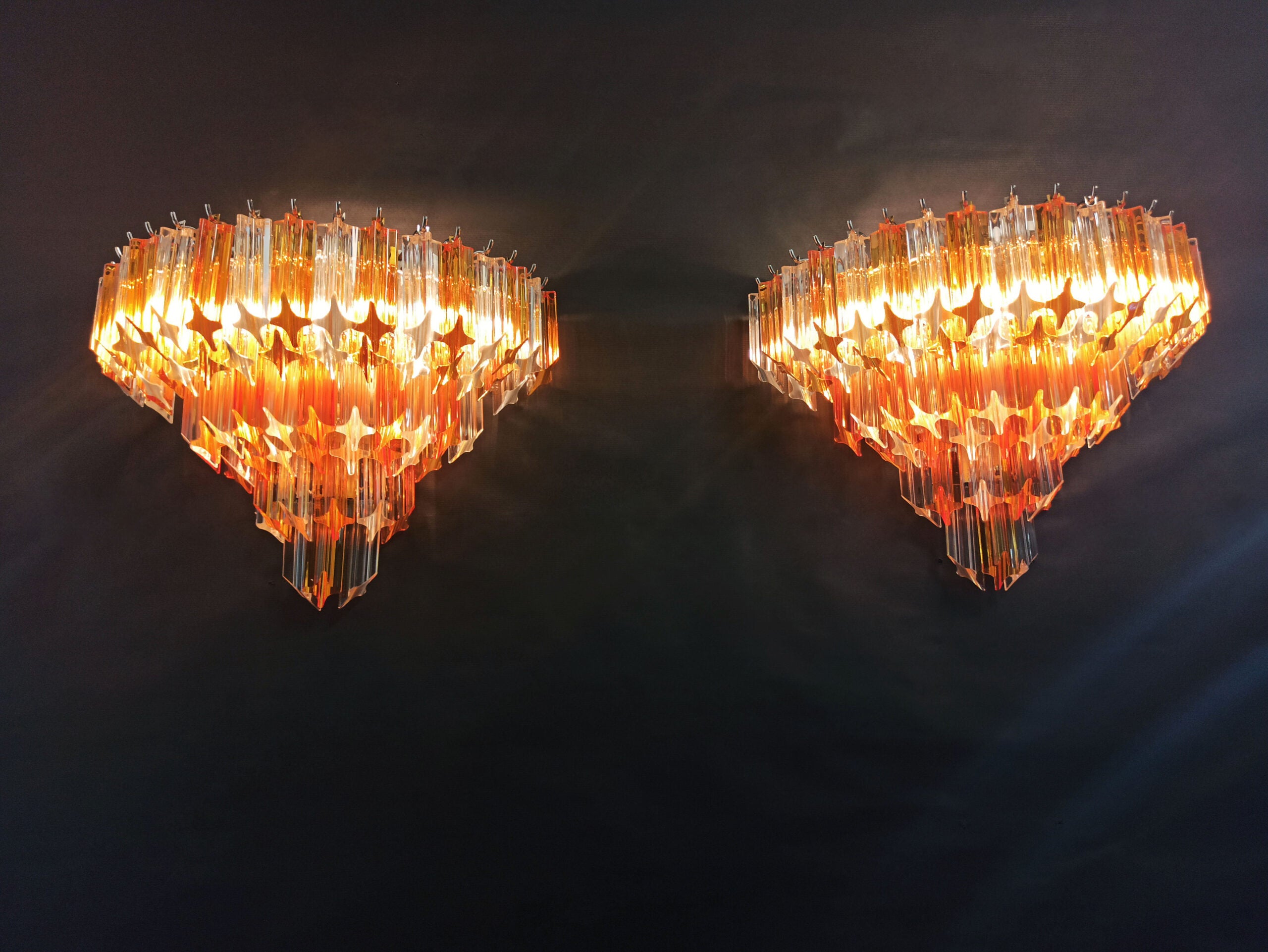 Murano Vegglampe | 63 Klare Gule Prismeglass | 2 stk