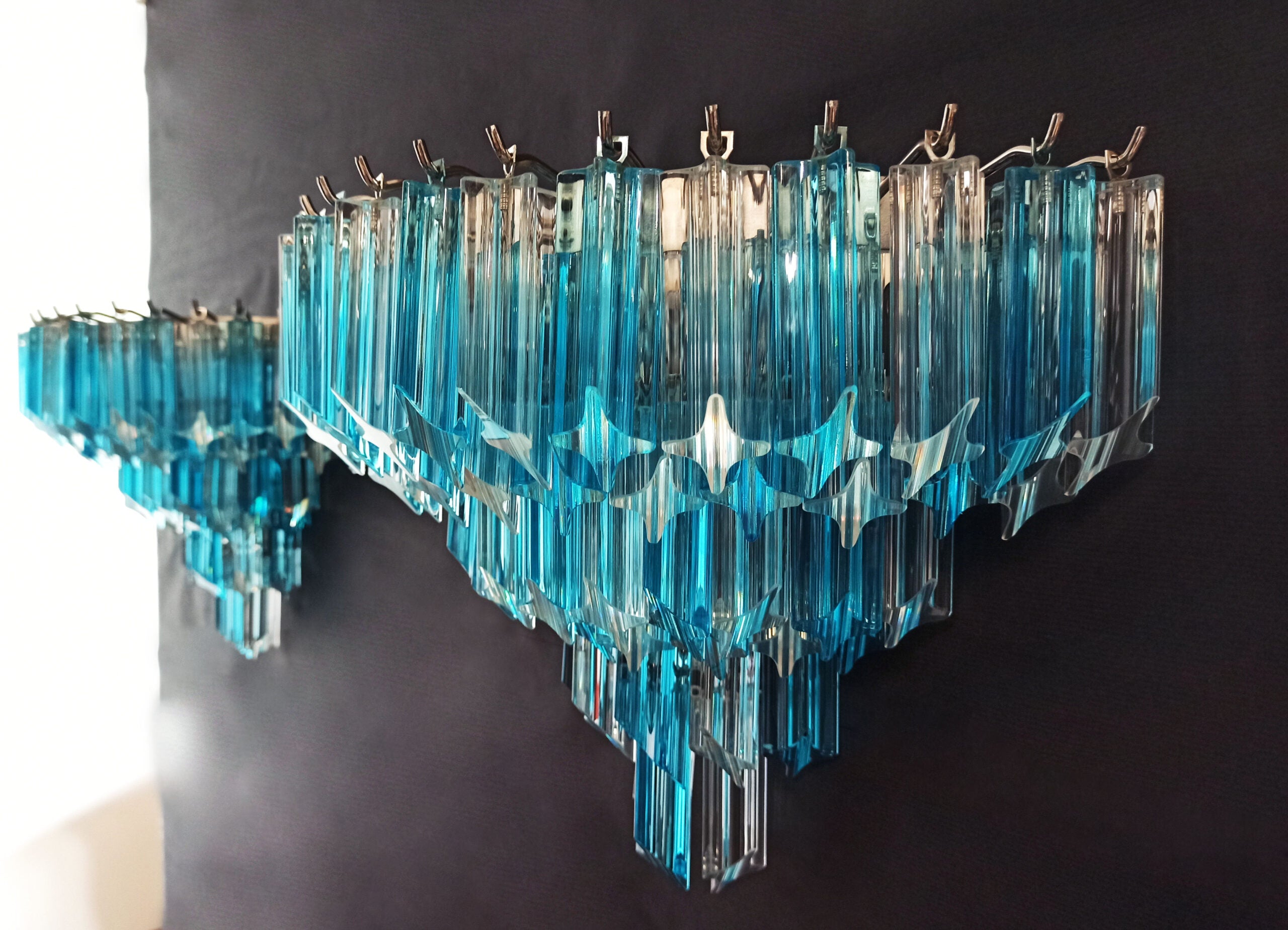 Murano Vegglampe | 63 Klare Blå Prismeglass | 2 stk