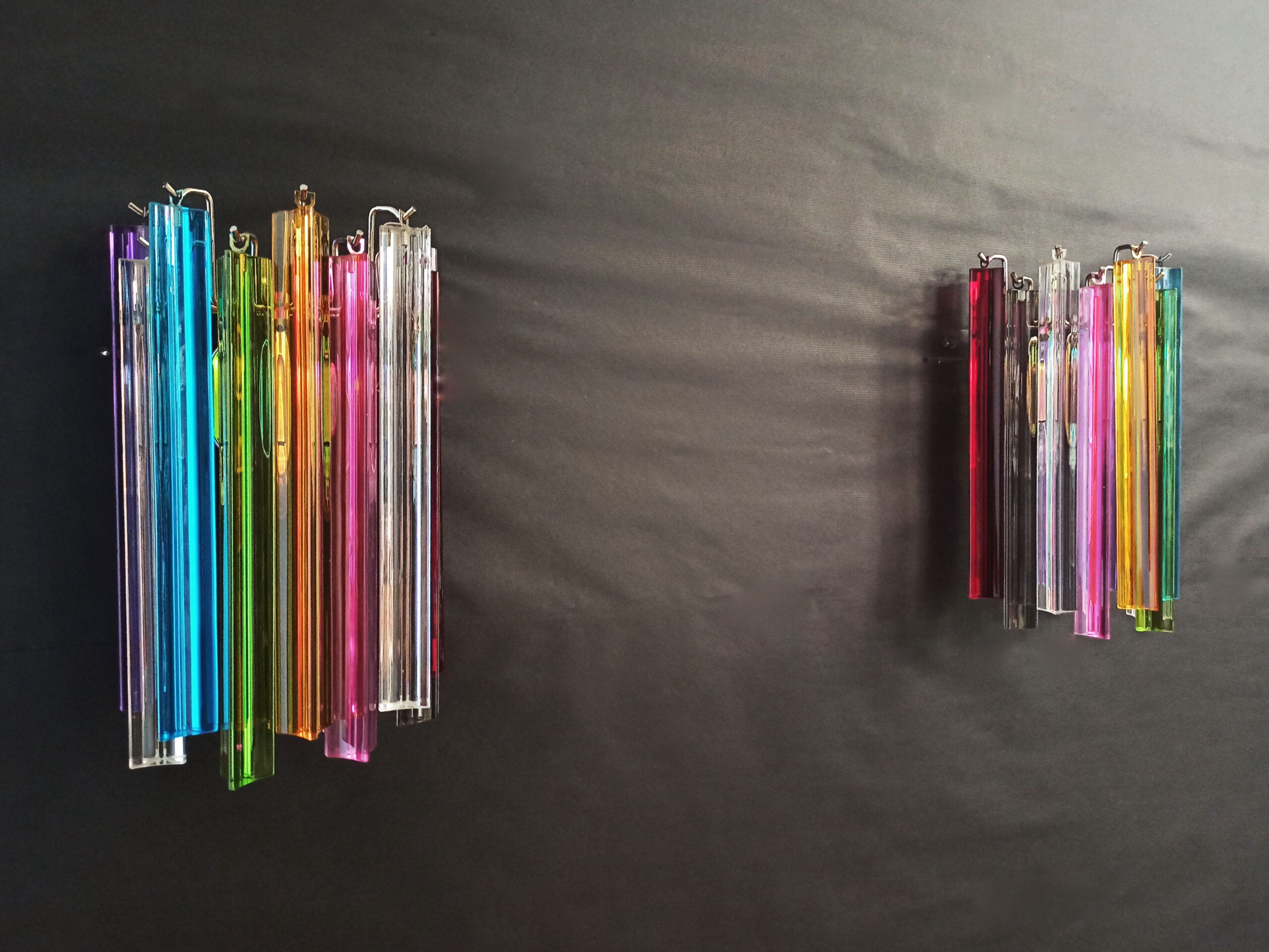 Murano Vegglampe | 9 Multifarge Prismeglass | 2 stk