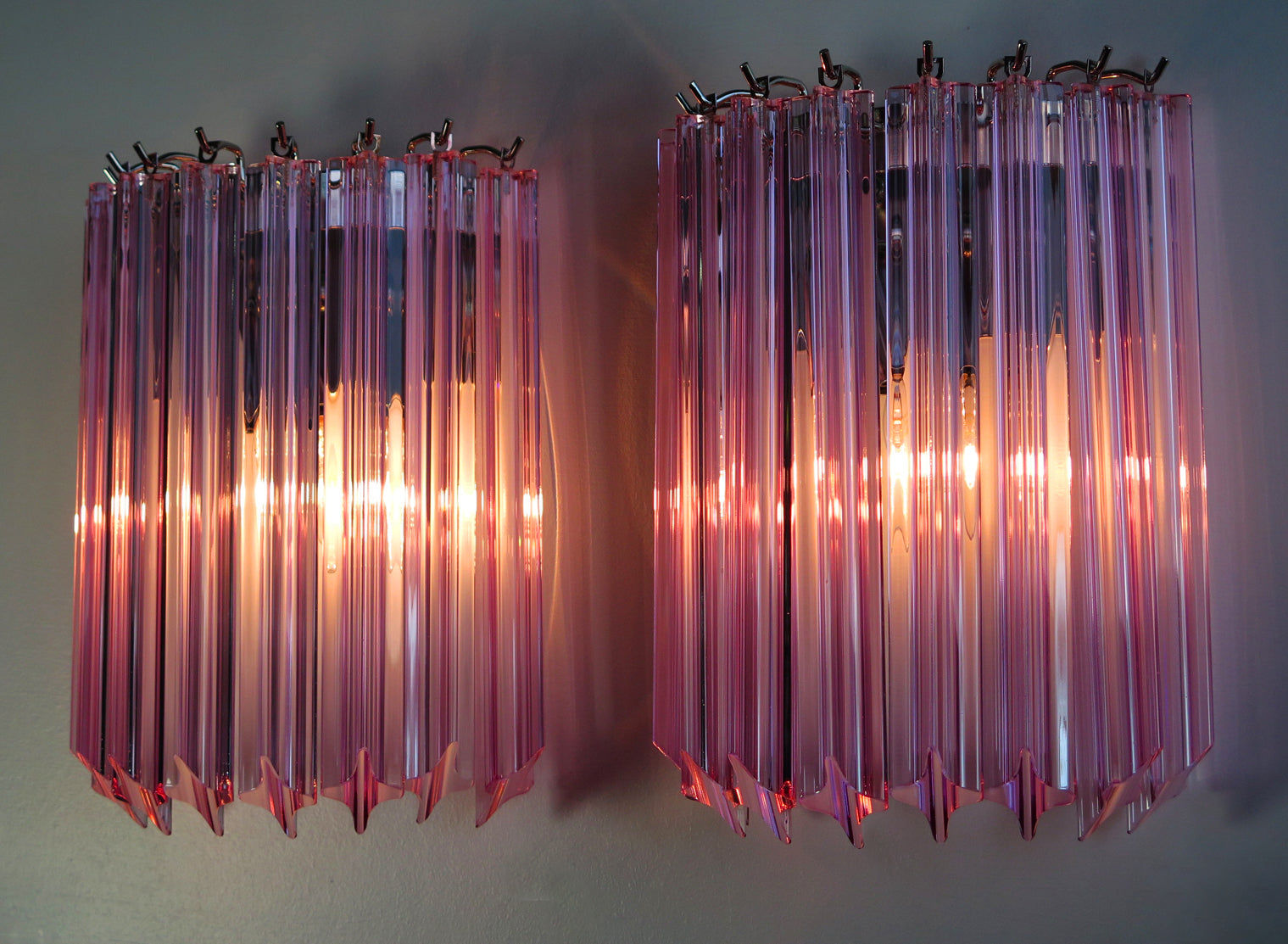 Murano Vegglampe | 9 Rosa Prismeglass | 2 stk