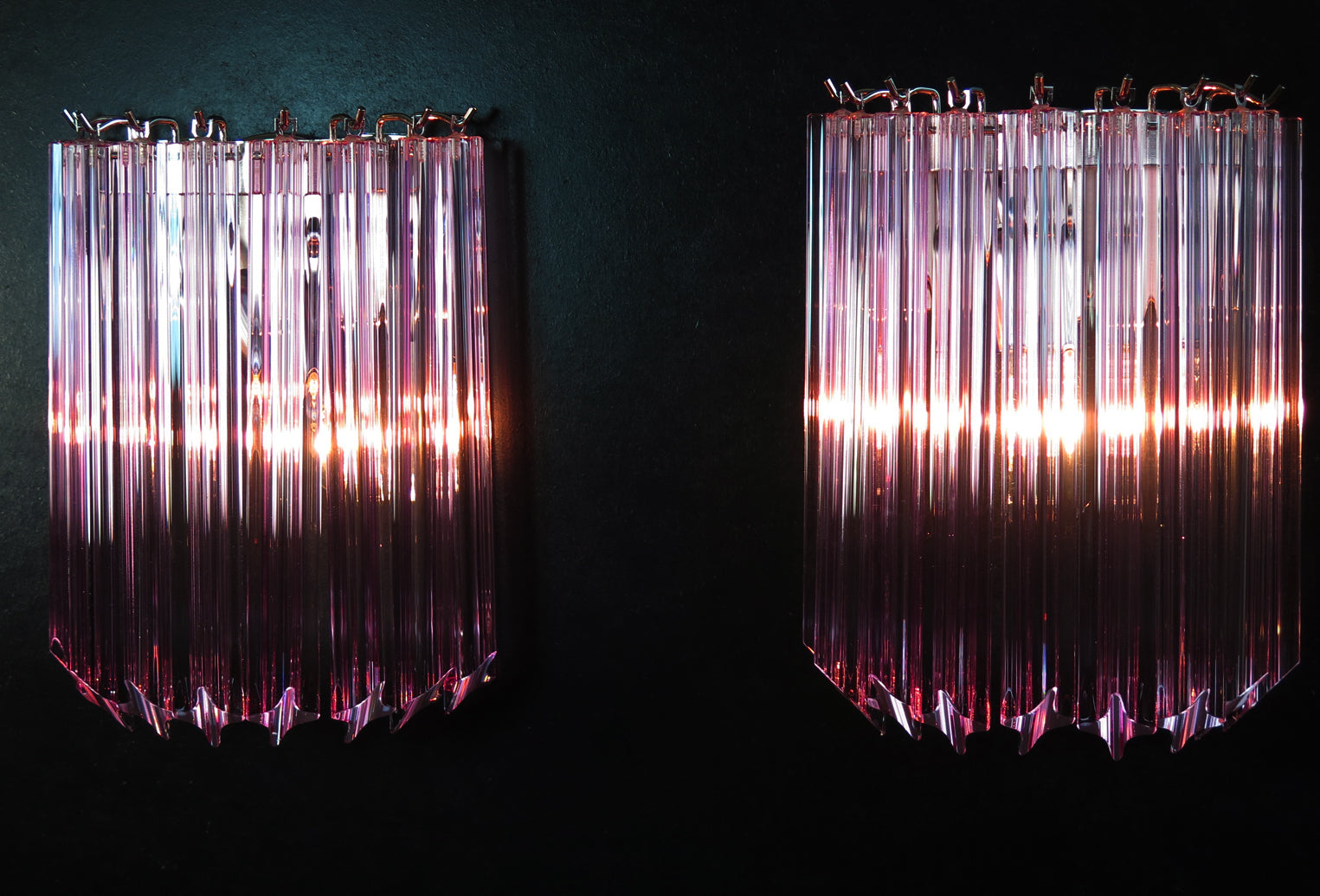 Murano Vegglampe | 9 Rosa Prismeglass | 2 stk