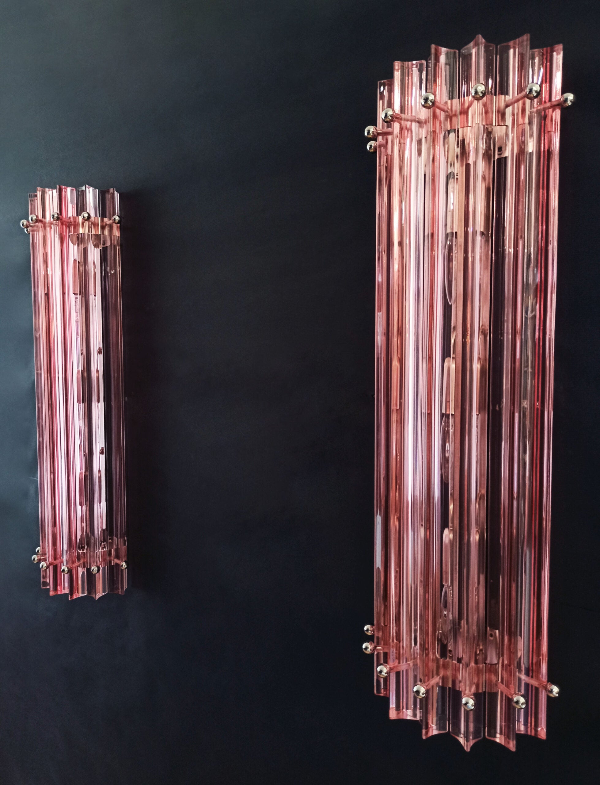 Murano Vegglampe | 7 Rosa Prismeglass | 2 stk