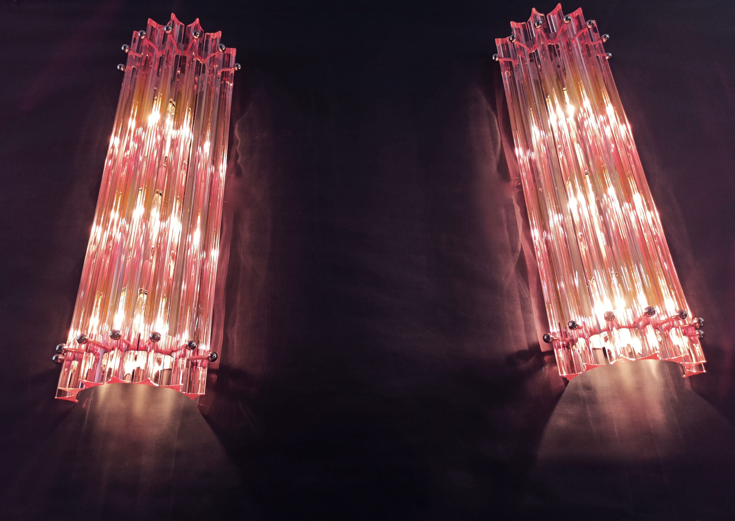 Murano Vegglampe | 7 Rosa Prismeglass | 2 stk