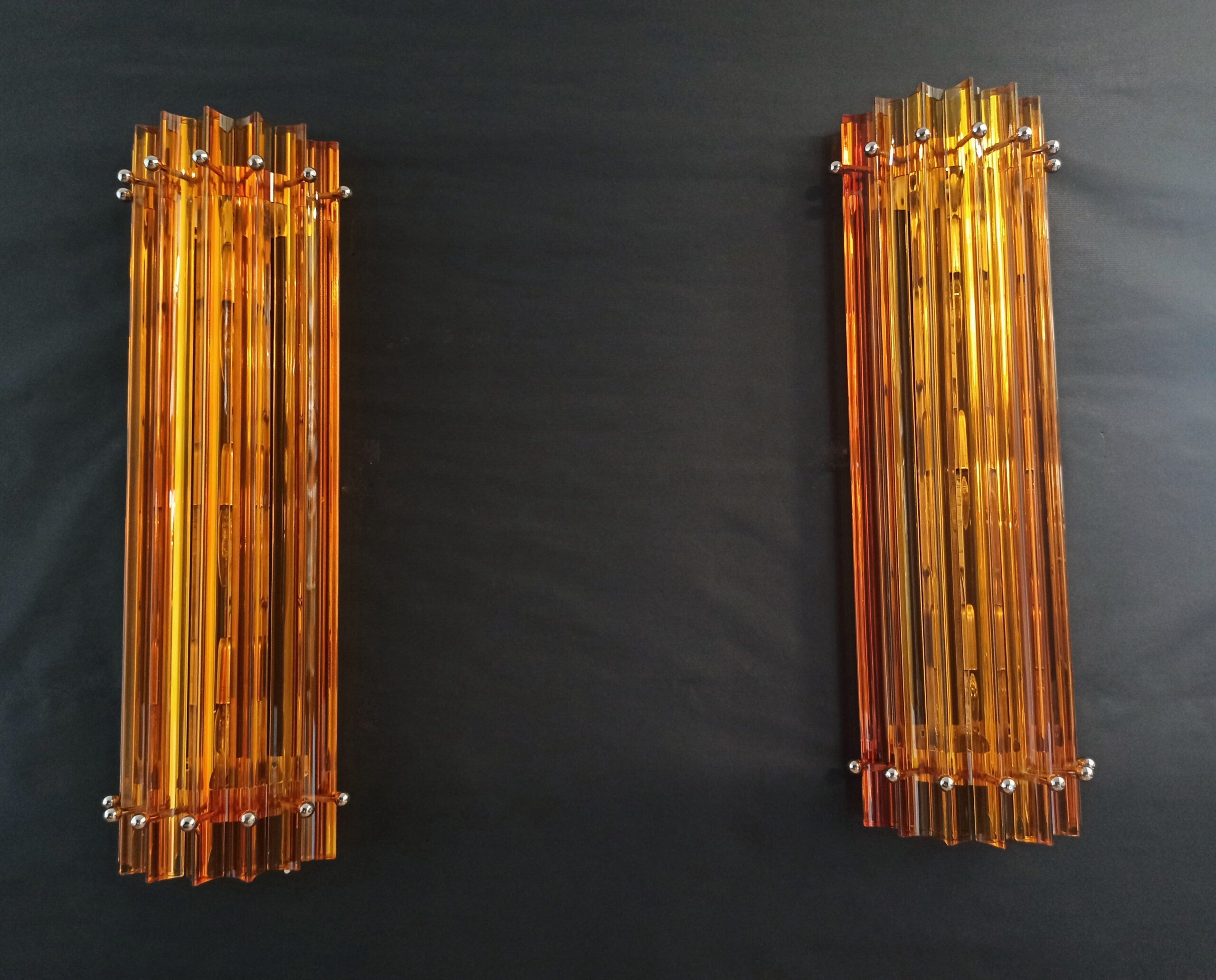 Murano Vegglampe | 7 Gule Prismeglass | 2 stk