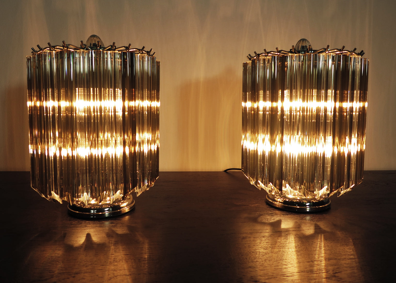 Murano Bordlampe – 24 Klare Røyk Prismeglass – 2 stk – detalj 1 – Murano Classics