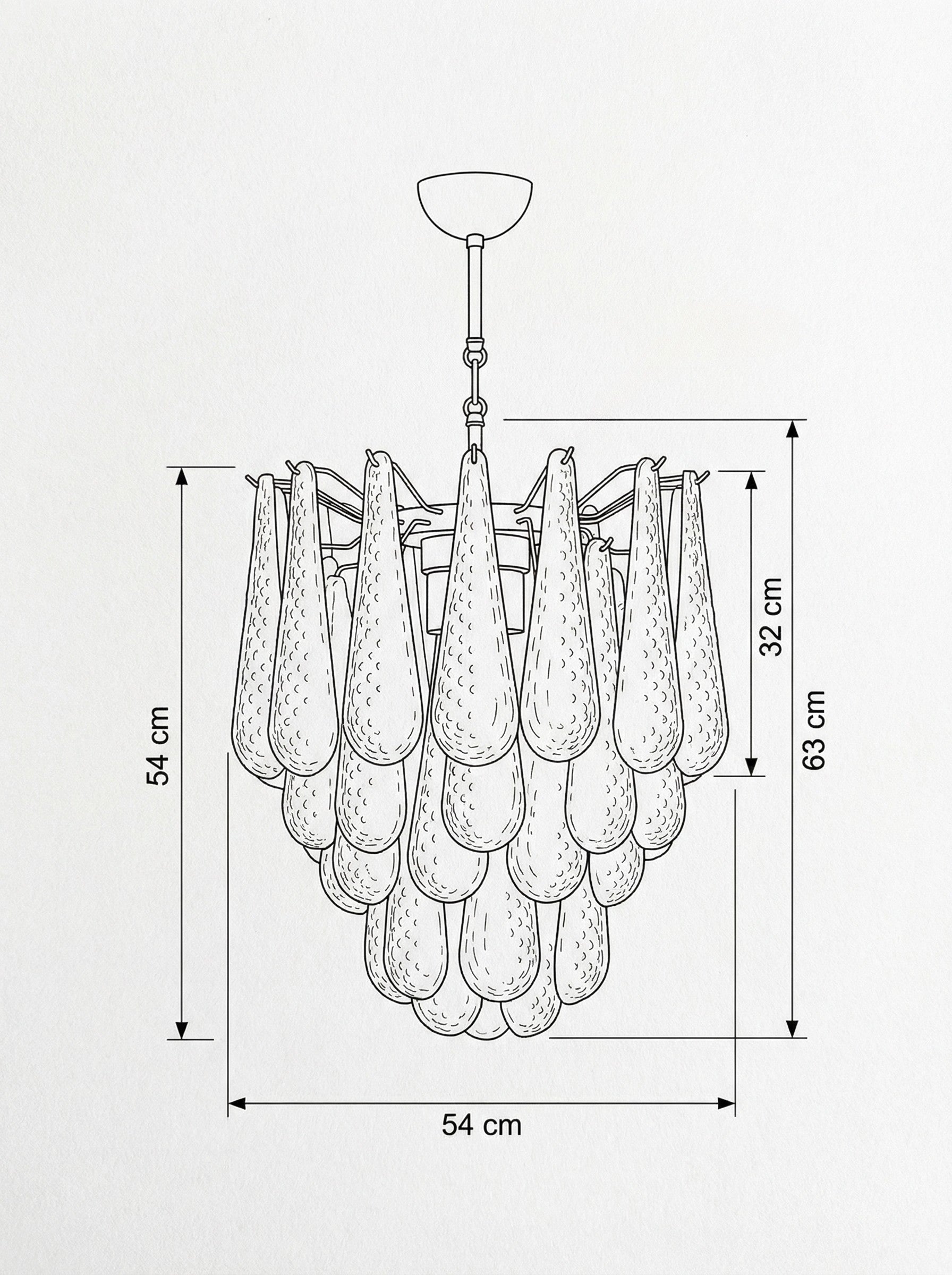 Murano Lysekrone – 41 Klare Dråpeglass – detalj 2 – Murano Classics