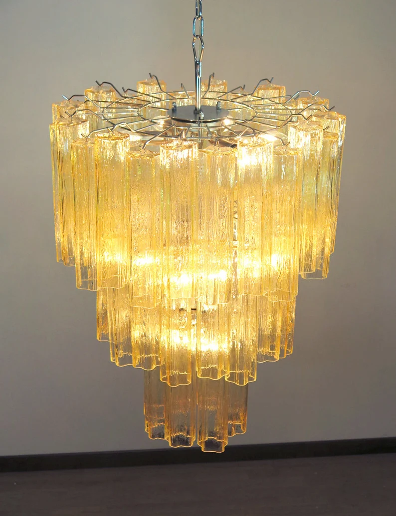 Murano Lysekrone – 48 Gule Glassrør – detalj 3 – Murano Classics