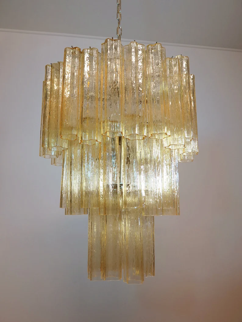 Murano Lysekrone – 48 Gule Glassrør – detalj 2 – Murano Classics